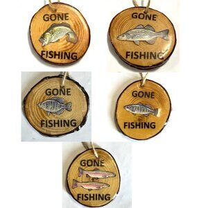 "Gone Fishing" 5 Rustic Wooden Pendant - HAND CRAFTED IN USA, NEW